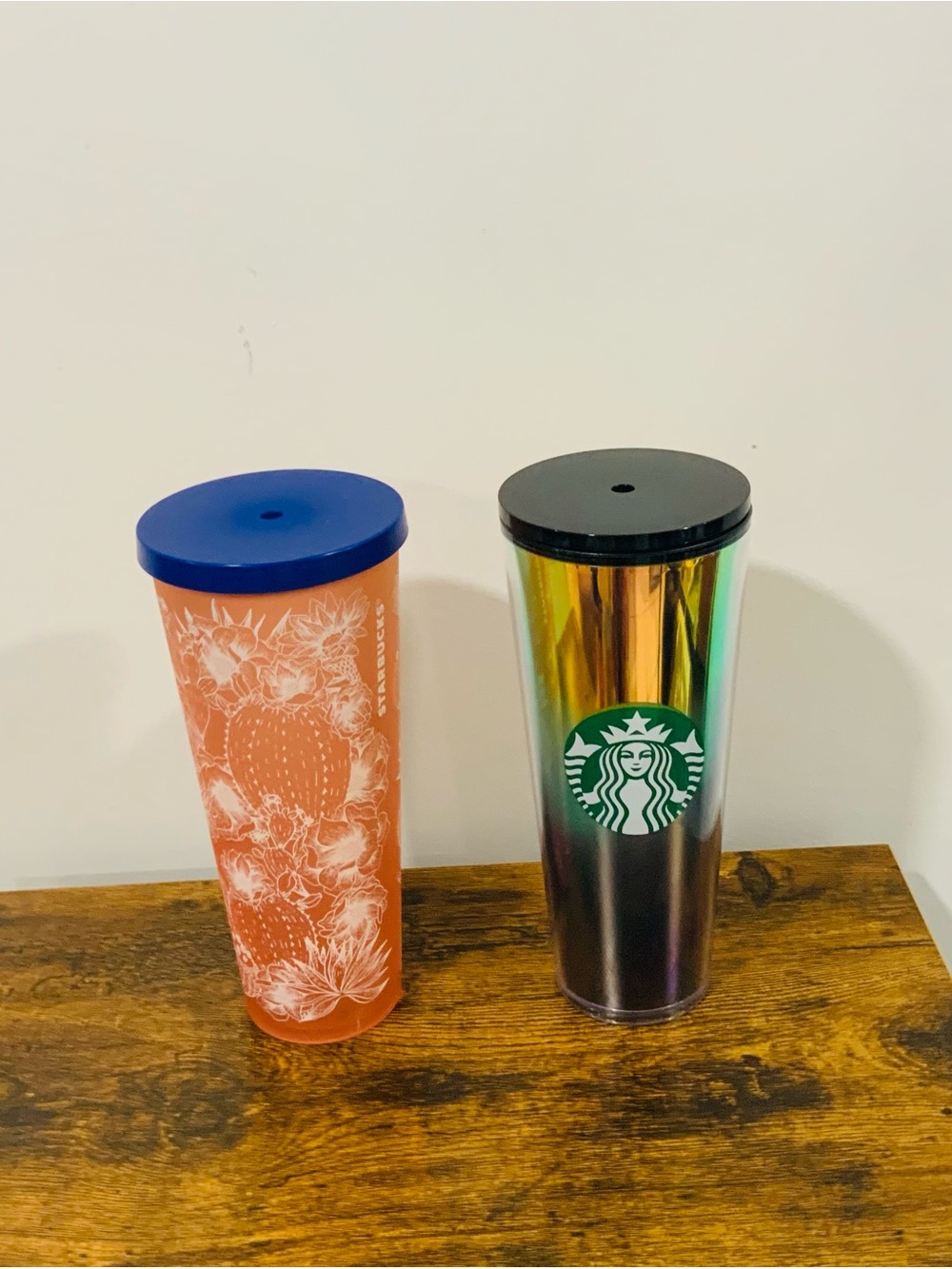 2 Starbucks 24 oz Coral Pink Cactus/2020 Iridescent Rainbow Venti Tumbler